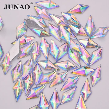 JUNAO 40 adet 10 * 22mm Kristal AB Eşkenar Dörtgen Taklidi Flatback Reçine Kristal Aplike Fantezi Strass Olmayan Dikili Taşlar Elbise için El Sanatları