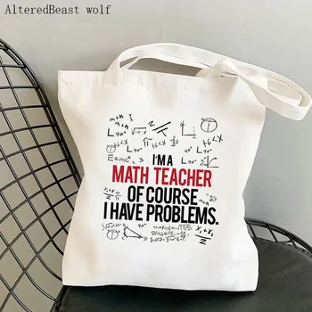 Kadın Alışveriş çantası Matematik Öğretmeni Baskılı Kawaii Çanta Harajuku Alışveriş Tuval Alışveriş Çantası kız çanta Tote Omuz Bayan Çantası