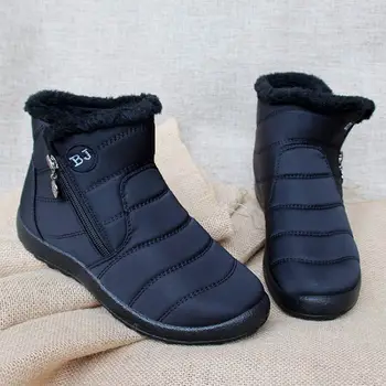 Kadın botları kış 2022 yeni rahat ayakkabılar kadın yan zip ayak bileği çizmeler kar botları tüp kalın su geçirmez peluş kar botları boyutu