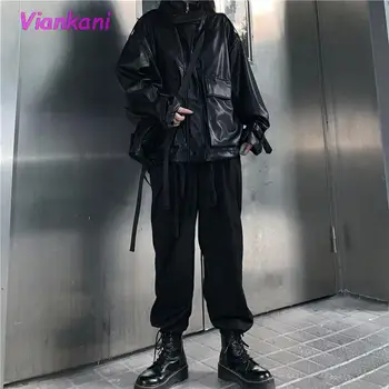 Kadın Deri Ceket Sonbahar Vintage Motosiklet Fermuar Siyah Palto Kadın Kış Yüksek Sokak Streetwear Y2k Ceketler 2022 Ho