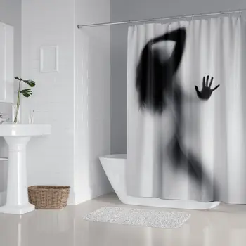 Kadın Gölge Su Geçirmez Duş Perdesi Çıplak Banyo Dekor 4 Parça Set kaymaz Halı Kapak Tuvalet Kapağı Banyo Mat Pad