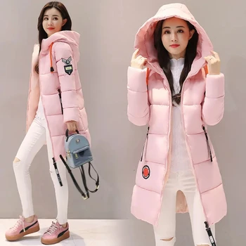 Kadın Kar Parkas Kış Bayan Kapüşonlu Ceket Ince Kalınlaşmak Sıcak Kız Parkas Coat Orta uzun Öğrenci Rahat Aşağı Pamuk Dış Giyim