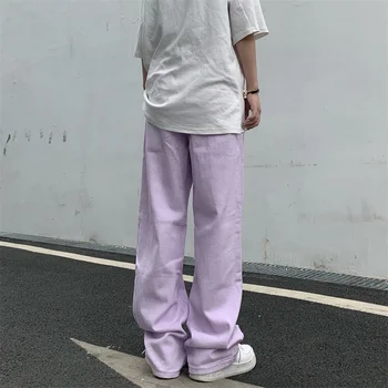Kadın Kot Vintage Düz Baggy Yüksek Bel Kore Moda Streetwear Casual Pantolon Femme Geniş Bacak Mor Anne Kot Pantolon