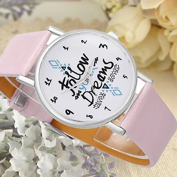 Kadın Kızlar Casual Saat Baskı Takip Rüya Alıntı Baskı Suni Deri Kayış Kuvars kol saati kol saati erkek kol saati L