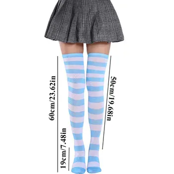 Kadın Kızlar Diz Üzerinde Uzun Şerit Baskılı Uyluk Yüksek Çizgili Pamuklu Çorap Tatlı Sevimli Artı Boyutu Overknee Çorap yüksek çorap