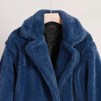 Kadın Kış Büyük Boy Kalın Faux Kürk Ceket Uzun Kollu Dönüş Yaka Tilki Kürk Ceket Dış Giyim Bayanlar Kuzu Yün Ceket Palto