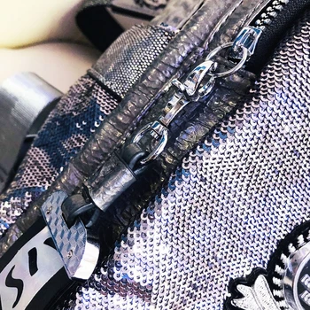 Kadın Moda Vegan Deri parlak sim Madeni Pul Cabrio Çanta Sırt Çantası Şık Büyük Kapasiteli Orta Boy Iş Sırt Çantası
