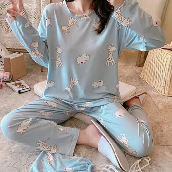 Kadın Pijama Seti Kız Pijama Karikatür Pijama Uzun Kadın Pijama Kapalı kawaii Takım Elbise Kadın Giyim Seti 2022 Kıyafeti