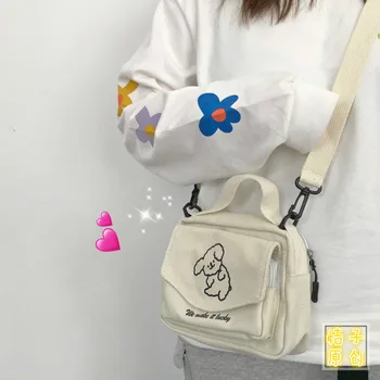 Kadın postacı çantası Bayanlar Tuval Baskılı Sevimli Zarf Çanta Bayan Tatlı Karikatür Öğrenci omuzdan askili çanta