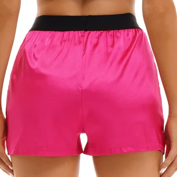 Kadın Pürüzsüz kısa pantolon Rahat Düz Renk Saten Şort Geniş Elastik Kemer Sıcak pantolon Basit Yan Bölünmüş Külot Şort