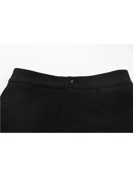 Kadın Siyah Yüksek Bel Skinny Flare pantolon Gotik Y2k Sahte İki Adet 2020 Slim Fit Femme Bahar Sıkı Geniş Bacak Pantolon Yeni