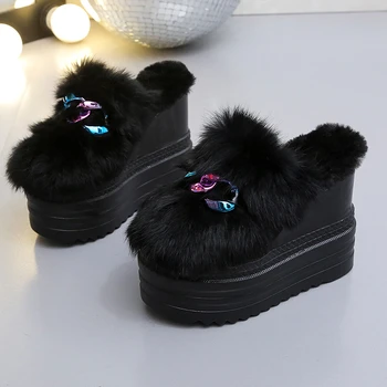 Kadın slippersplatform çizmeler Kama Sneakers Tıknaz Ayakkabı Kadın Kış Ayakkabı Kürk Peluş Za Ins Moda Artan