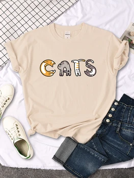 Kadın T-Shirt Kediler Olmak Harfler Baskılı T Shirt Kadın Yuvarlak Boyun Casual boy Üstleri Hip-Hop Yumuşak Kawaii Hayvan Kadın Üstleri