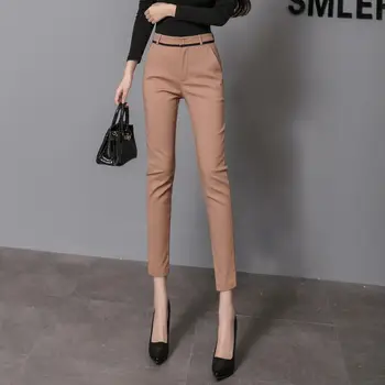 Kadın Takım Elbise Pantolon Vintage Yüksek Bel Şık Ofis Bayan kalem pantolon Pantolon Kadın Giyim 2021 Sonbahar Ayak Bileği Uzunluğu Pantolon