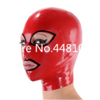 Kadın Tam Başkanı Lateks Kauçuk Maske Davlumbazlar Fetiş Cosplay Kostüm Kırmızı Siyah Geri Fermuar ıle Özel MadeXS-XXL