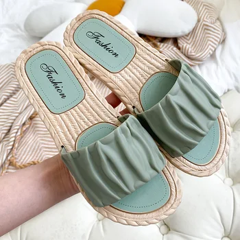 Kadın Terlik Giymek Yeni Online Ünlü Ayakkabı Aynı Paragraf ile Yaz Plaj düz ayakkabı Açık parmaklı Yumuşak tabanlı Terlik