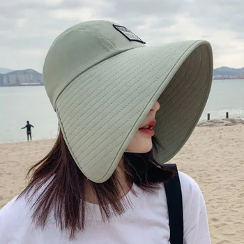 Kadın Yaz Büyük Geniş Ağız Ayarlanabilir Vizör plaj şapkaları Katlanabilir Anti-Uv Kadın güneş şapkası Açık Seyahat Panama Kadın Kap Kaput