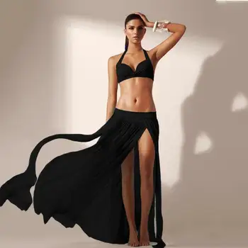 Kadın Yüksek Bel Plaj Bikini Cover Up Sundress Şifon Wrap Maxi Uzun Bölünmüş Açık Etek Yaz Mayo Beachwear