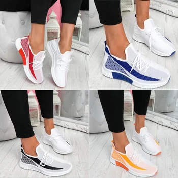 Kadın Örgü Ayakkabı 2021 Rahat Rahat spor ayakkabılar Lace Up Nefes bayanlar Açık Yürüyüş Zapatos Mujer
