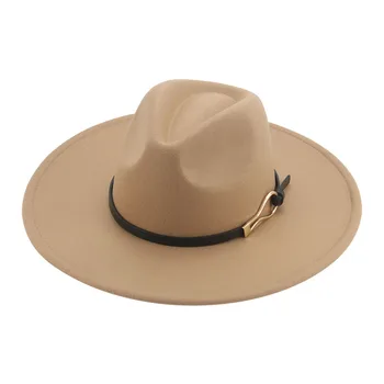 Kadınlar için şapka Fedoras Şapka Keçeli Şapkalar Erkekler için Katı Geniş Ağız 9.5 cm Katı Fedora Şapka Kemer Resmi Lüks Kadın Şapka Chapeau Femme