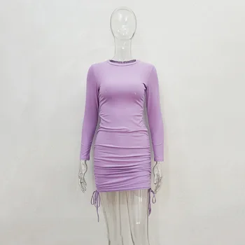 Kadınlar Nervürlü Dantelli Elbise Örme Pamuk Bayan Kız İpli İnce Kılıf Elbise Uzun Kollu Sonbahar Kış Elbiseler O-boyun