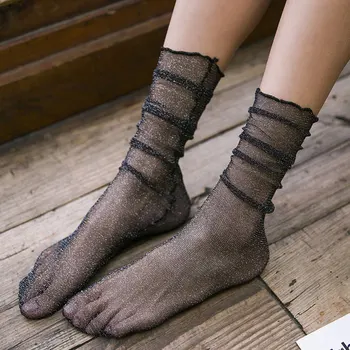 Kadınlar Parlak Çorap Moda Moda Kızlar Glitter Kısa Çorap İlkbahar Yaz Kristal Cam İpek Elastik İnce Gazlı Bez Şeffaf Sox