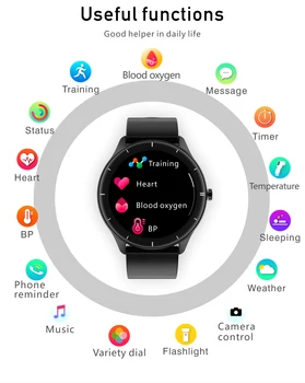 Kadınlar Yuvarlak ekranlı akıllı saat Vücut Sıcaklık Kalp Hızı Kan Basıncı İzleme Erkekler Smartwatch AndroidİOS Çoklu Arama