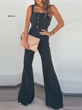Kadınlar Zarif Kot pantolon Tulum Moda Streetwear Kayış Yüksek Bel Korse Düğme Romper Tulum Önlük Kot
