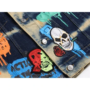 Kafatasları Punk kot Yelek Graffiti Nakış Moda Ince Denim Yelek erkek Streetwear Hipster Yelek Y2K Hip Hop