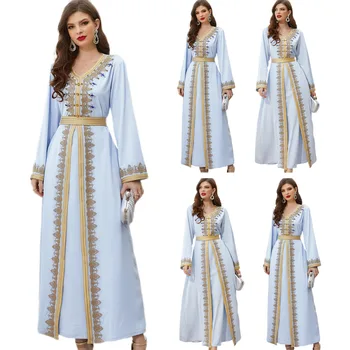 Kaftan Kadınlar uzun elbise Rhinestone Lüks Parti Kıyafeti Müslüman İslam Abayas Türkiye Dubai Arapça Jalabiya Orta Doğu Eid Mubarak