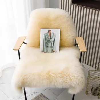 Kaliteli Hakiki Koyun Derisi kürk 1 Pelt Halı sandalye Krem Rengi tek taraflı tüylü koyun derisi kürk battaniye ev dekorasyon için