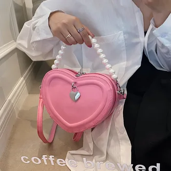 Kalp şeklinde kadın Çantası 2022 Moda İnci Taşınabilir Küçük Kare Çanta İnci Zincir Batı Tarzı Tek omuz askılı çanta Yeni