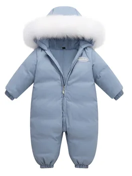 Kapşonlu Kalın Sıcak Bebek Bebek Snowsuit Kabarık Aşağı Romper 2022 Yeni Düz Renk Yürümeye Başlayan Erkek Kız Kış Ceket Tulum Giyim