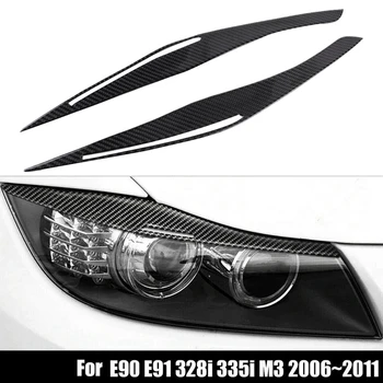 Karbon Fiber Far Gözkapağı Kaş Kapağı Çıkartmalar Trim için BMW E90 E91 328İ 335İ M3 2006-2011