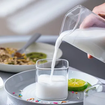 Kare Süt Cam Bardak Kahvaltı Suyu Yüksek Sıcaklığa Dayanıklı Cam Kahve Kupa Aksesuarları Drinkware