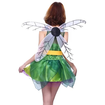 Karnaval Cadılar Bayramı Bayan Yeşil Tinker Peri Kostüm Orman Elfler Kanatlı Roleplay Cosplay Doğum Günü Fantezi Parti Elbisesi