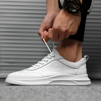 Katı Beyaz Erkekler rahat ayakkabılar Sneakers 2021 İlkbahar Sonbahar Hafif Yüksek Kaliteli Deri erkek Flats Eğlence Trendi Dropshipping