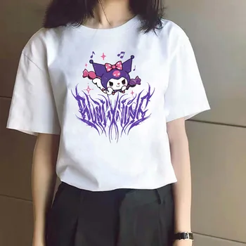 Kawaii Kuromi T-Shirt Sanrio Benim Melodi Karikatür Gotik Baskı Kısa Kollu Yaz Gevşek Pamuklu çift tişört