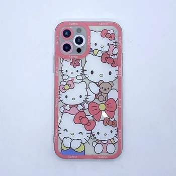 Kawaii Sanrio Hello Kitty Şeffaf Telefon Kılıfı için iPhone 14 13 12 11 Pro Max Mini XR XS Sevimli Y2k Kız Yumuşak Koruyucu Kapak