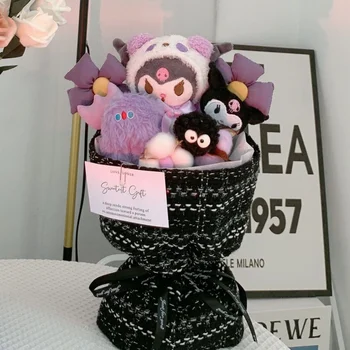 Kawaii Sanrio Peluş Çiçek Paketi Sevimli Hellokittys Kuromi Cinnamoroll Karikatür Mini Bebek Çiçek Paketi peluş oyuncak Kızlar için Hediye