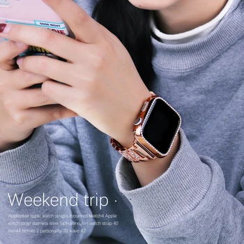 Kayış + Kılıf için Uygun Apple Watch 40mm 44mm 38mm 42mm band iwatch için 7654321 serisi paslanmaz çelik elmas bilezik
