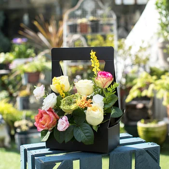 Kağıt Taşınabilir Çiçek Sepeti 520 çiçek Düzenleme Kutusu Taşınabilir Çiçek Kutusu çiçekli çanta Saksı Asılı Pot Hediye Saksı