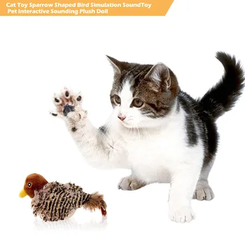 Kedi Oyuncak Serçe Şekilli Kuş Simülasyon Ses Oft doldurulmuş oyuncak Pet Interaktif Sondaj Peluş Bebek Pet Malzemeleri