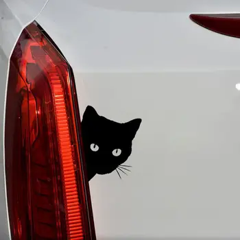Kedi Peeking Sticker Araba için Siyah / Beyaz Komik Vinil Çıkartması Araba Styling Dekorasyon Aksesuarları 15*12cm