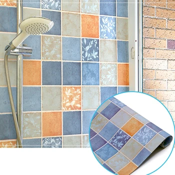 Kendinden Yapışkanlı banyo Fayansı Su Geçirmez Duvar Kağıdı Tuvalet Nem Geçirmez Dekoratif Film PVC mutfak fırını Yağ Geçirmez Duvar Sticker