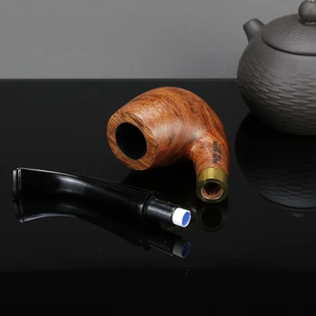 Klasik Gülağacı Sigara Boru 9mm Filtre Bükülmüş Tütün Boru Altın Yüzük Ahşap Boru Yüksek Kaliteli pipo Aksesuarı