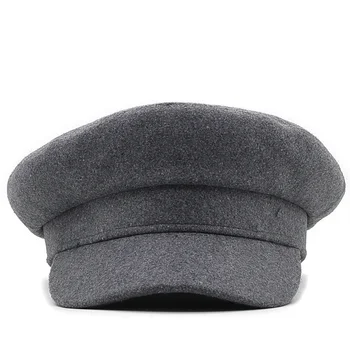 Klasik Siyah Yüksek Kaliteli Askeri Şapka Kadınlar için Bahar Sonbahar Kış Şapka Keçe Kap Kış Bayanlar Siyah Şapka Yün Bere Kap