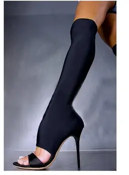 Klasik Streç Kumaş Sandalet Çizmeler Kadın Peep Toe Diz Sandalet Üzerinde Uzun Çizmeler Sıcak Satış İnce Topuklu Gladyatör yarım çizmeler
