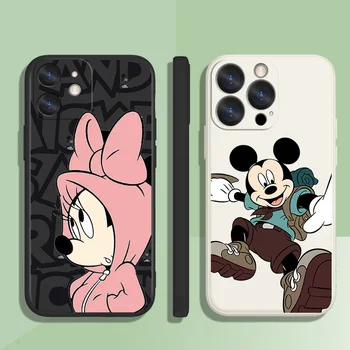 Komik Disney Mickey ve Minnie Mouse Telefon Kılıfı Sıvı Halat iPhone 6 6S 7 8 artı 14 11 12 13 pro MAX 12 13 mini Geri iPhone