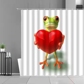 Komik Hayvanlar Duş Perdesi Kurbağalar Güz Sevgilisi Su Geçirmez Küf Dayanıklı Polyester Kumaş Dekor banyo perdesi Cortina De Baño